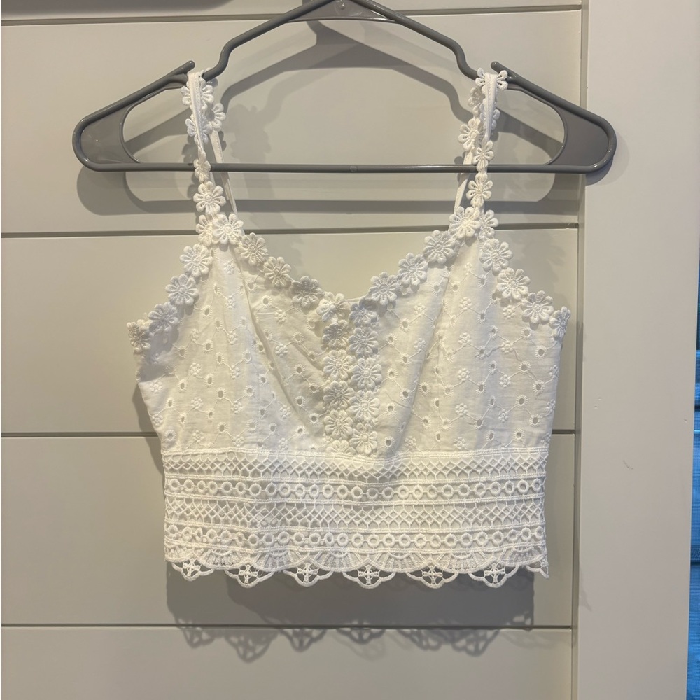 White Floral Lace Crop Top rebellion